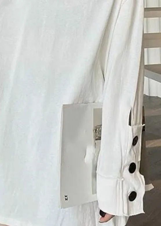White Patchwork Button Sweatshirts Long Sleeve