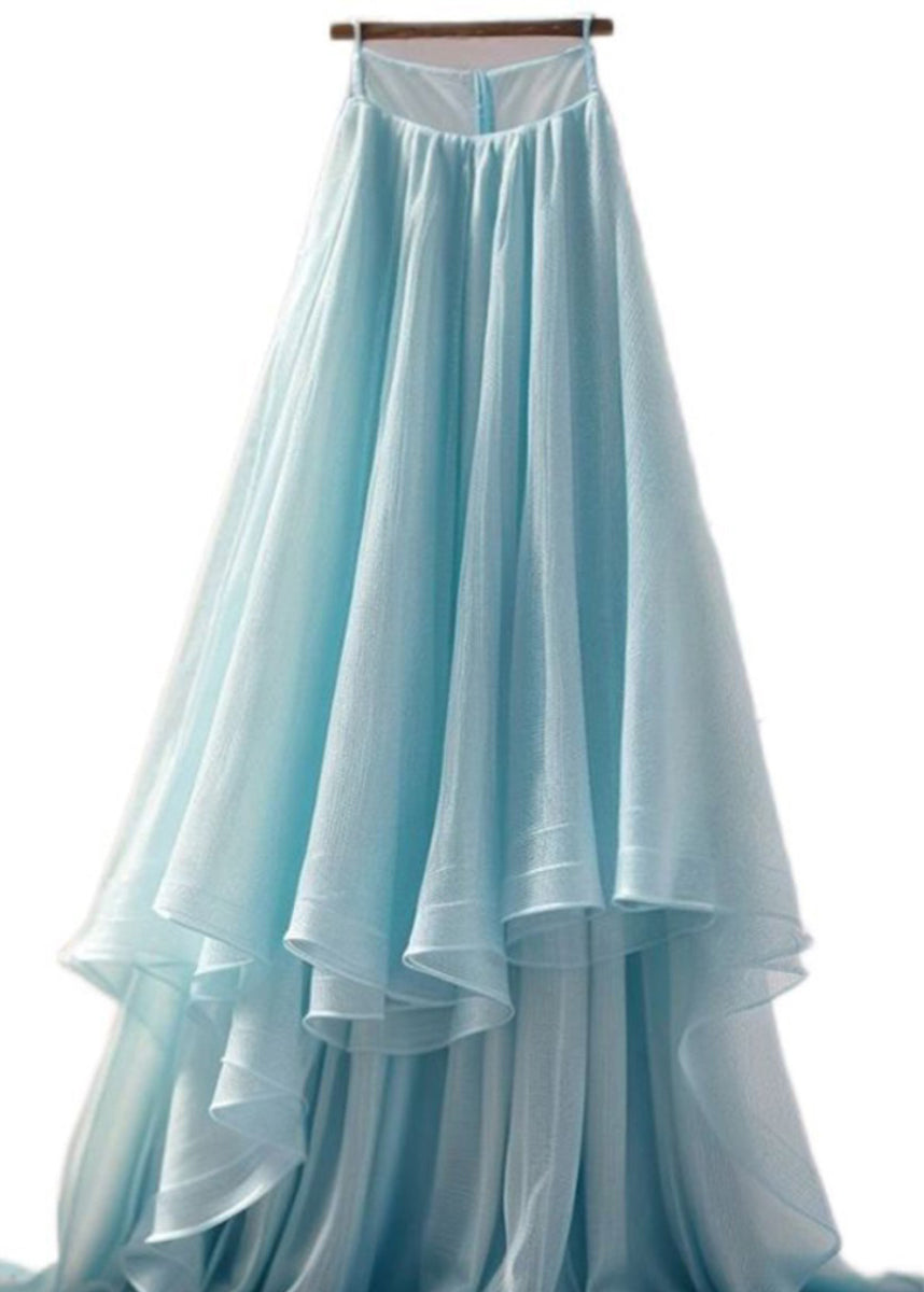 Blue Asymmetrical High Waist Tulle Skirt Summer