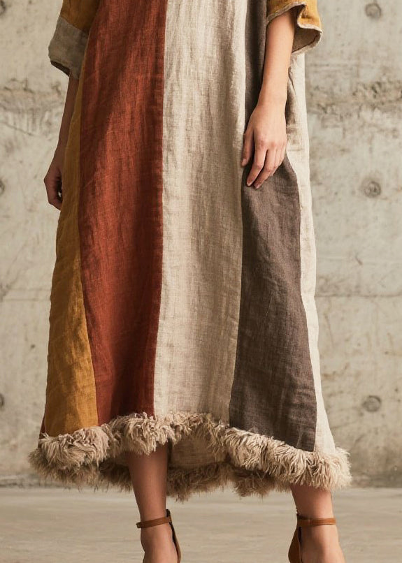 Simple Colorblock Oversized Patchwork Faux Fur Maxi Dresses Summer