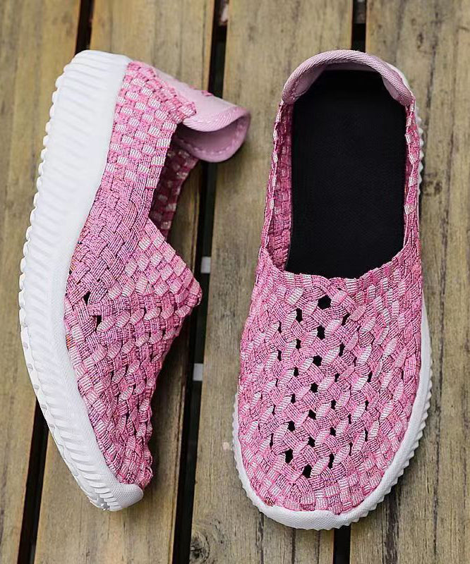 Pink Flat Shoes Knit Fabric Handmade Splicing Soofairy Shoes-20251
