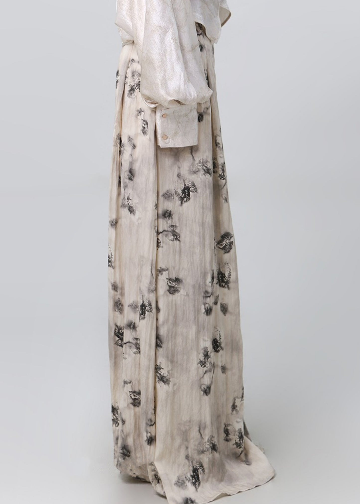 Print Pockets High Waist Cotton Wide Leg Pants Spring