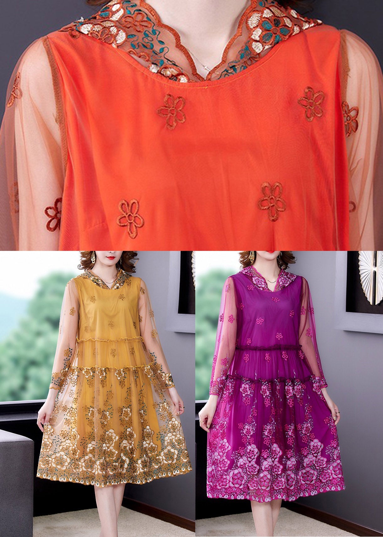 Yellow Ruffled Tulle Vacation Hooded Tulle Long Dresses Spring