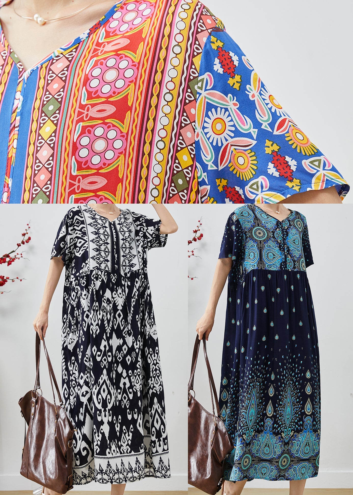 Black Oversized Print Cotton Holiday Dresses Summer