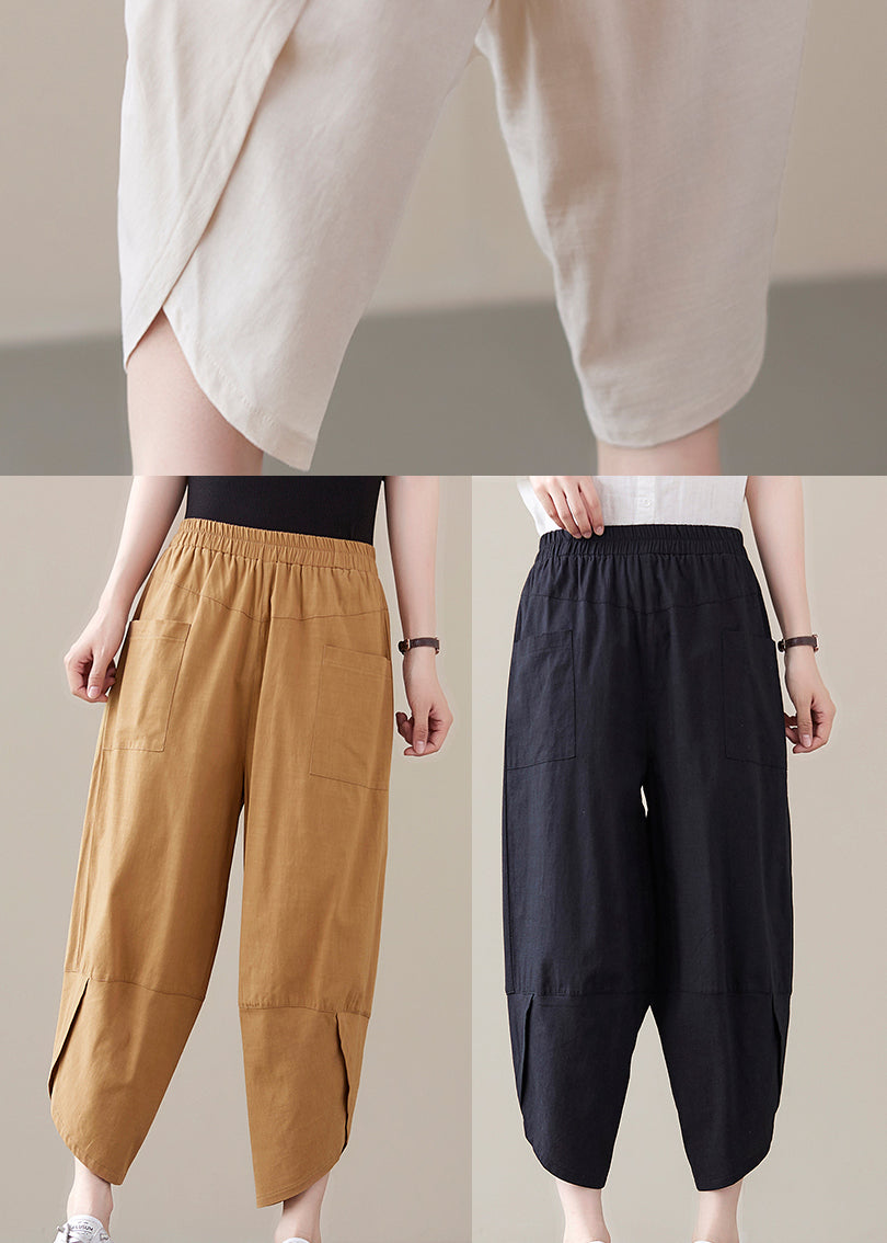 Khaki Pocket Patchwork Cotton Pants Spring