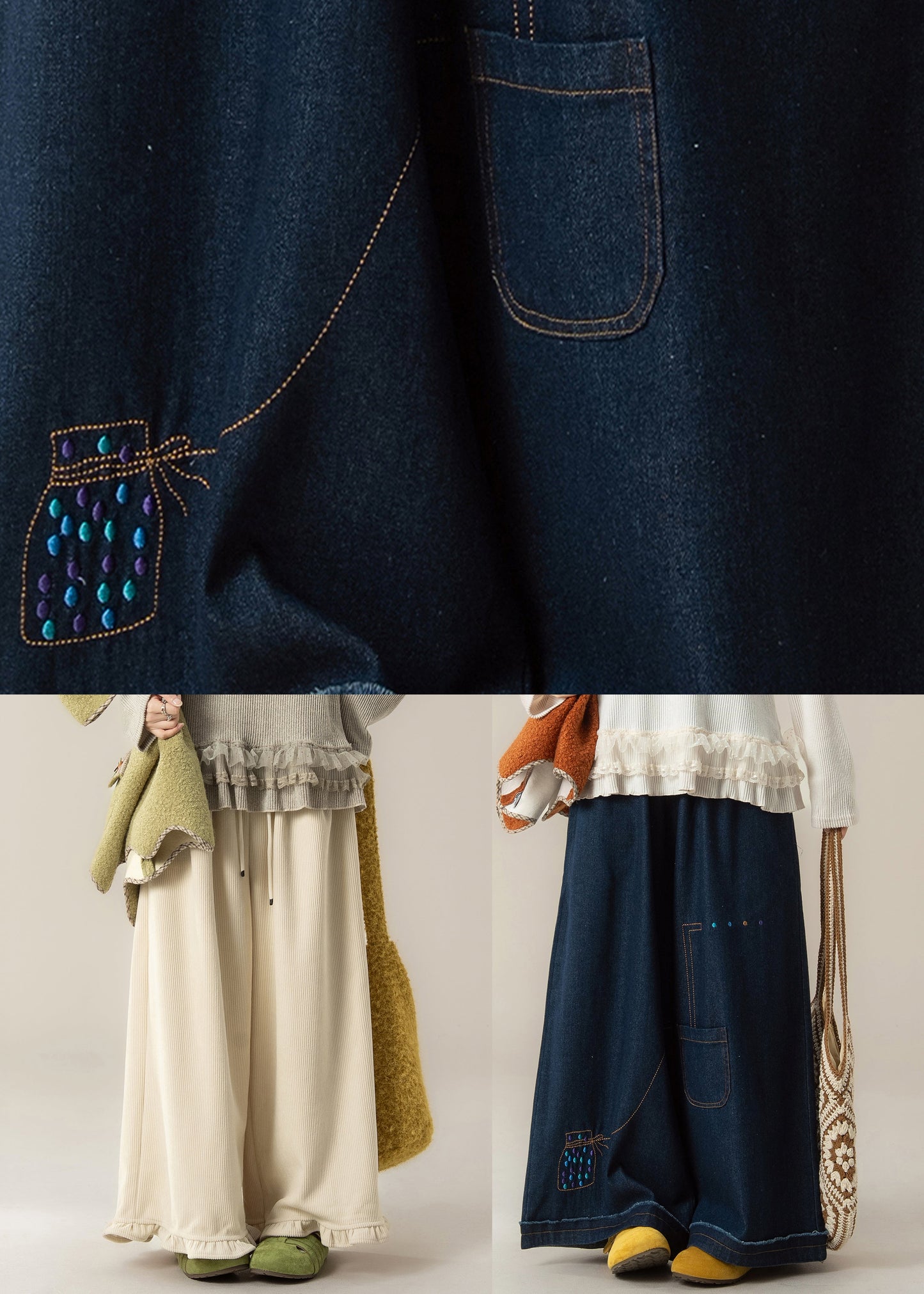 Apricot Ruffled Tie Waist Wide Leg Pants
