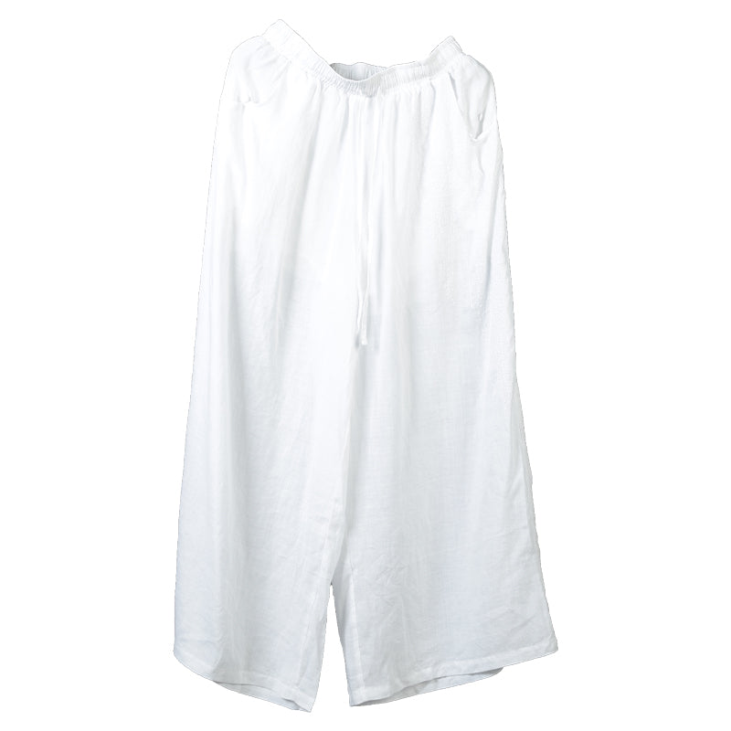 White Pockets Tie Waist Fall Wide Leg Pants