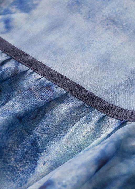 Blue Print V Neck Summer Ramie Vacation Dresses