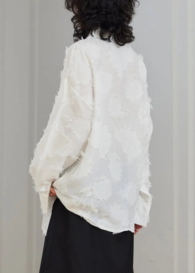Original White Asymmetrical Chinese Button Cotton Blouses Fall