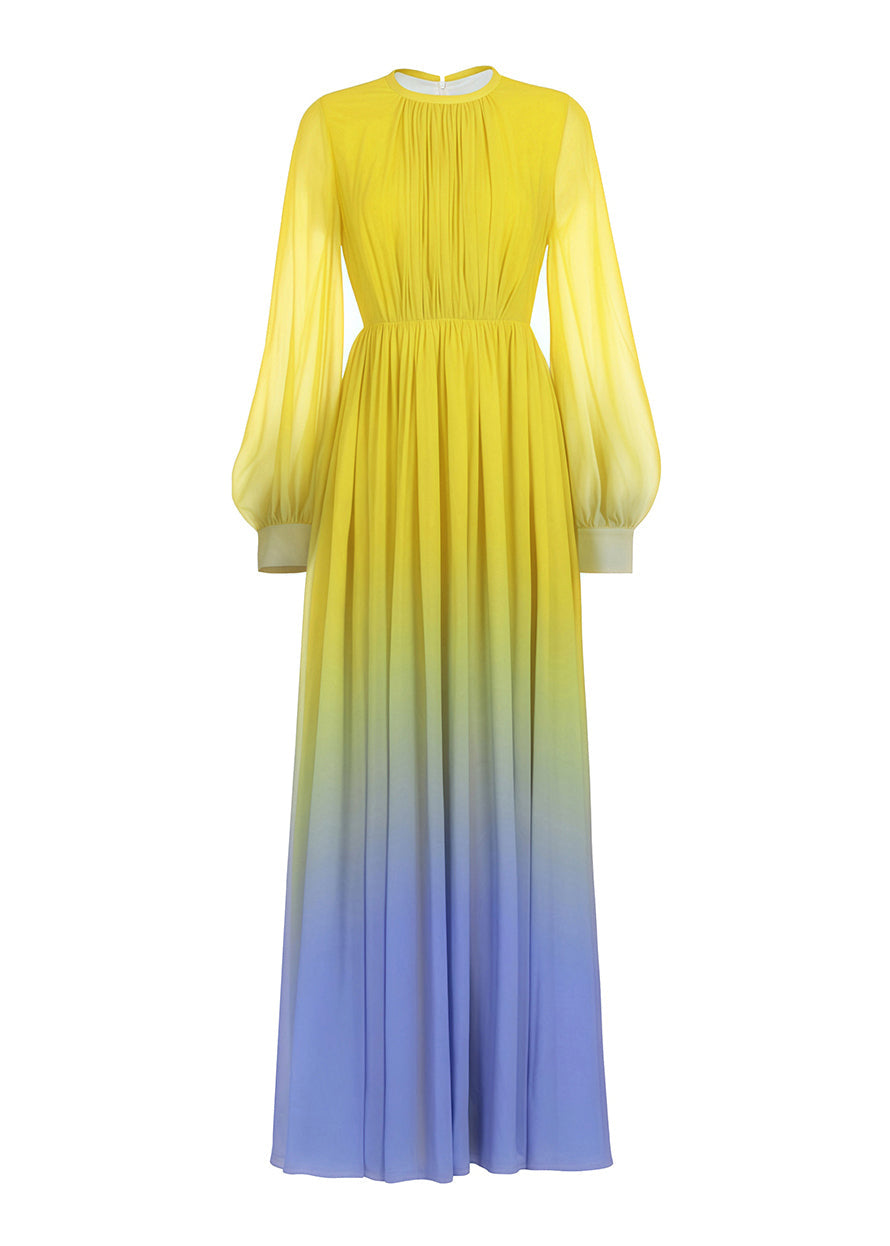 European and American Style Yellow Gradient Wrinkled Silk Dresses Summer