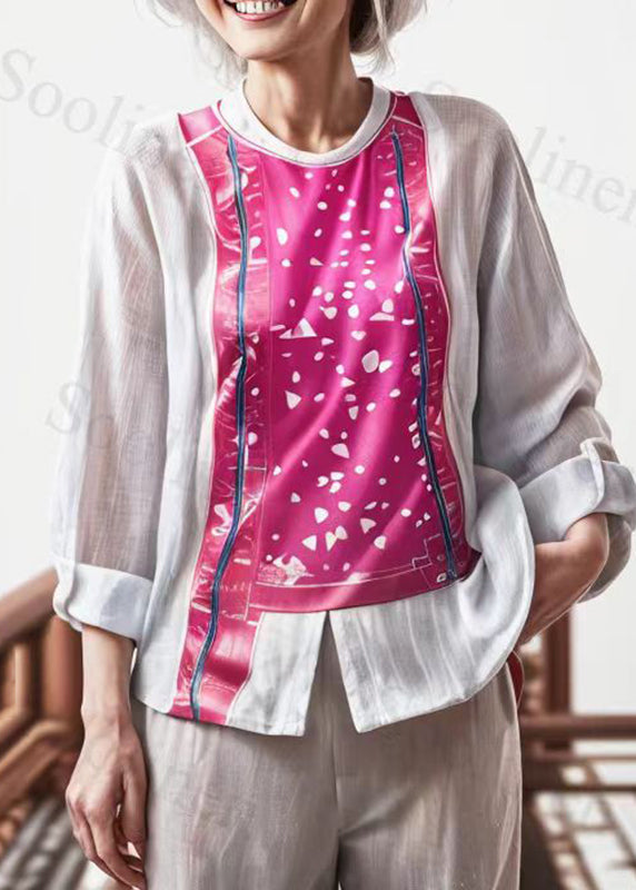 Rose Patchwork Print Fake Two Pieces Tops Long Sleeve