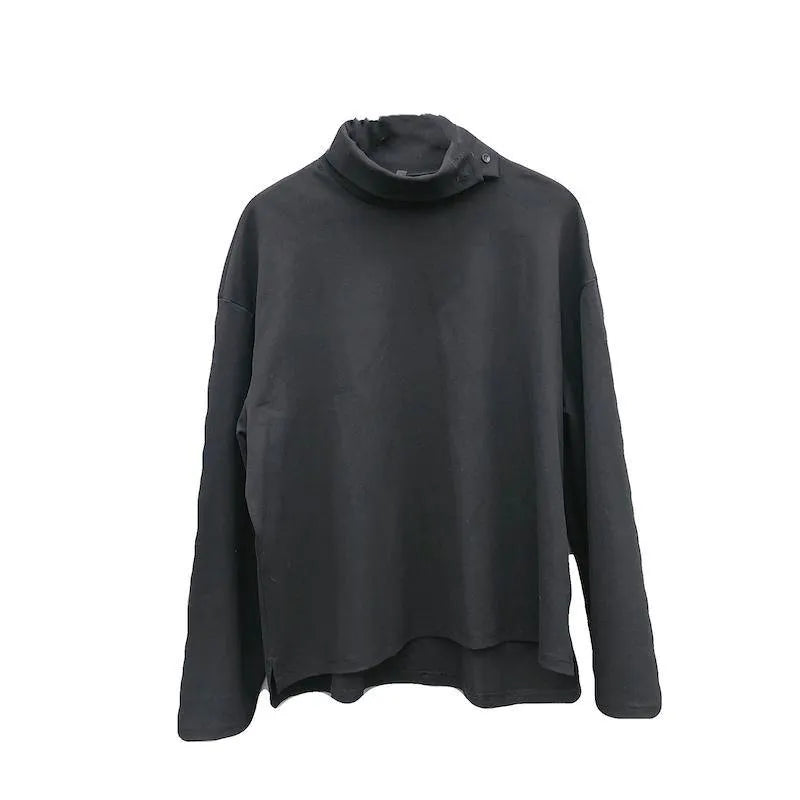 Italian High Neck Asymmetric Tops Blouses Fabrics Black Blouses