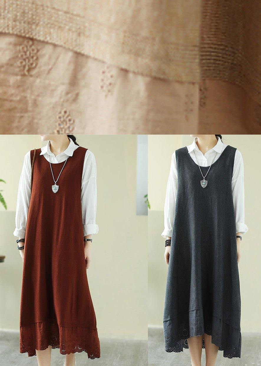 Loose O Neck Sleeveless Spring Clothes Sewing Nude Dresses