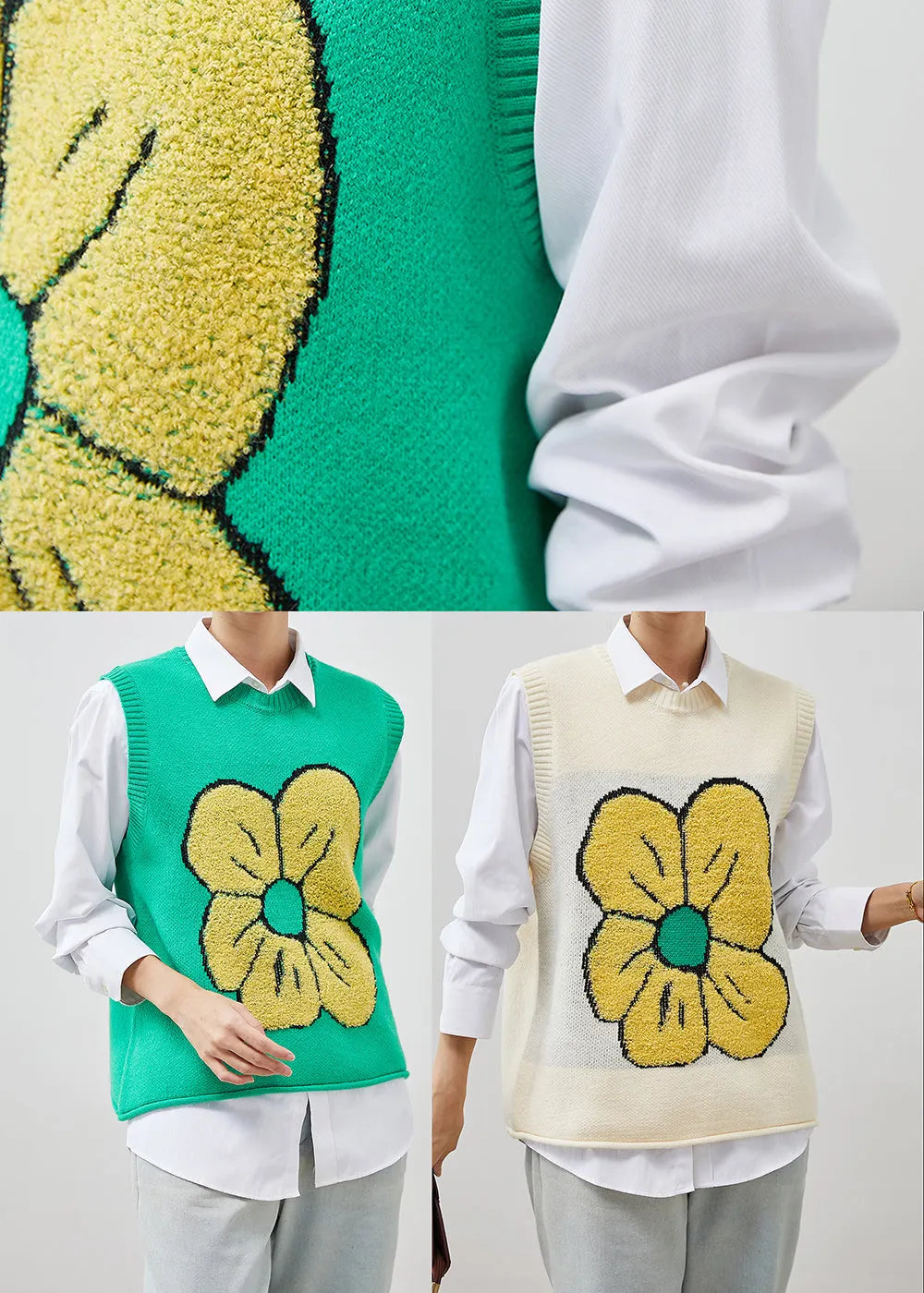 Beige Warm Knit Vests Jacquard Spring
