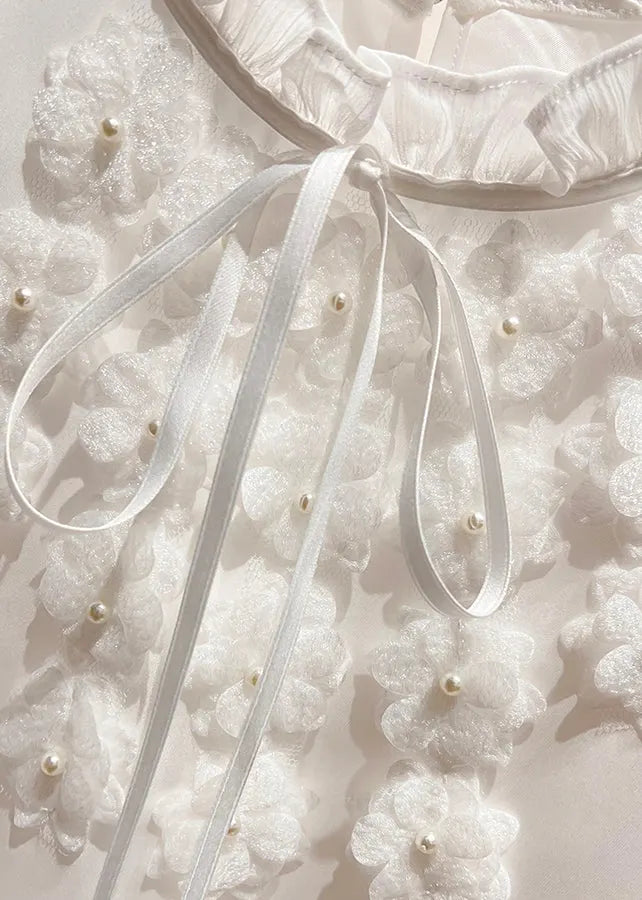 Apricot Ruffled Lace Up Chiffon Shirt Long Sleeve Spring