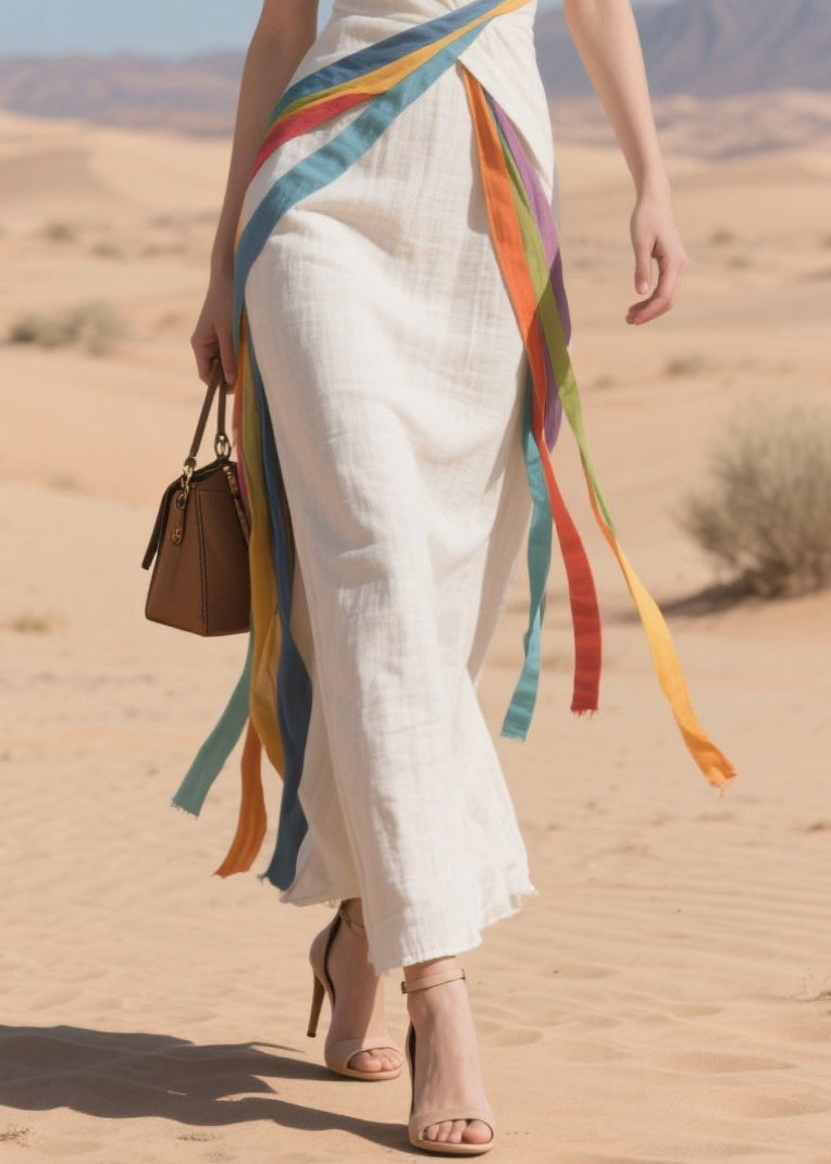 Multicolour Ribbon Asymmetrical Design Cotton Dress Summer