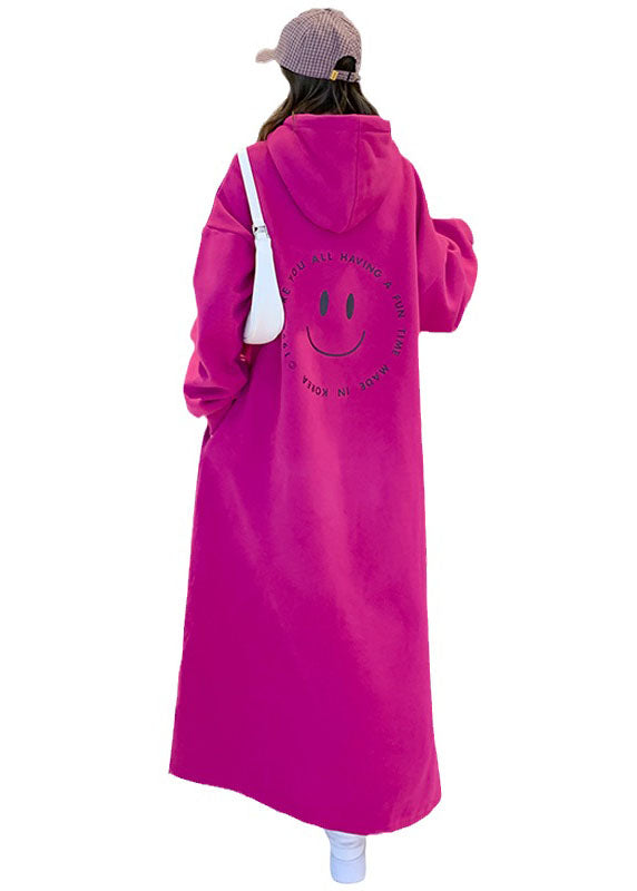 Rose Warm Fleece Long Hooded Sweatshirts Dress Fall