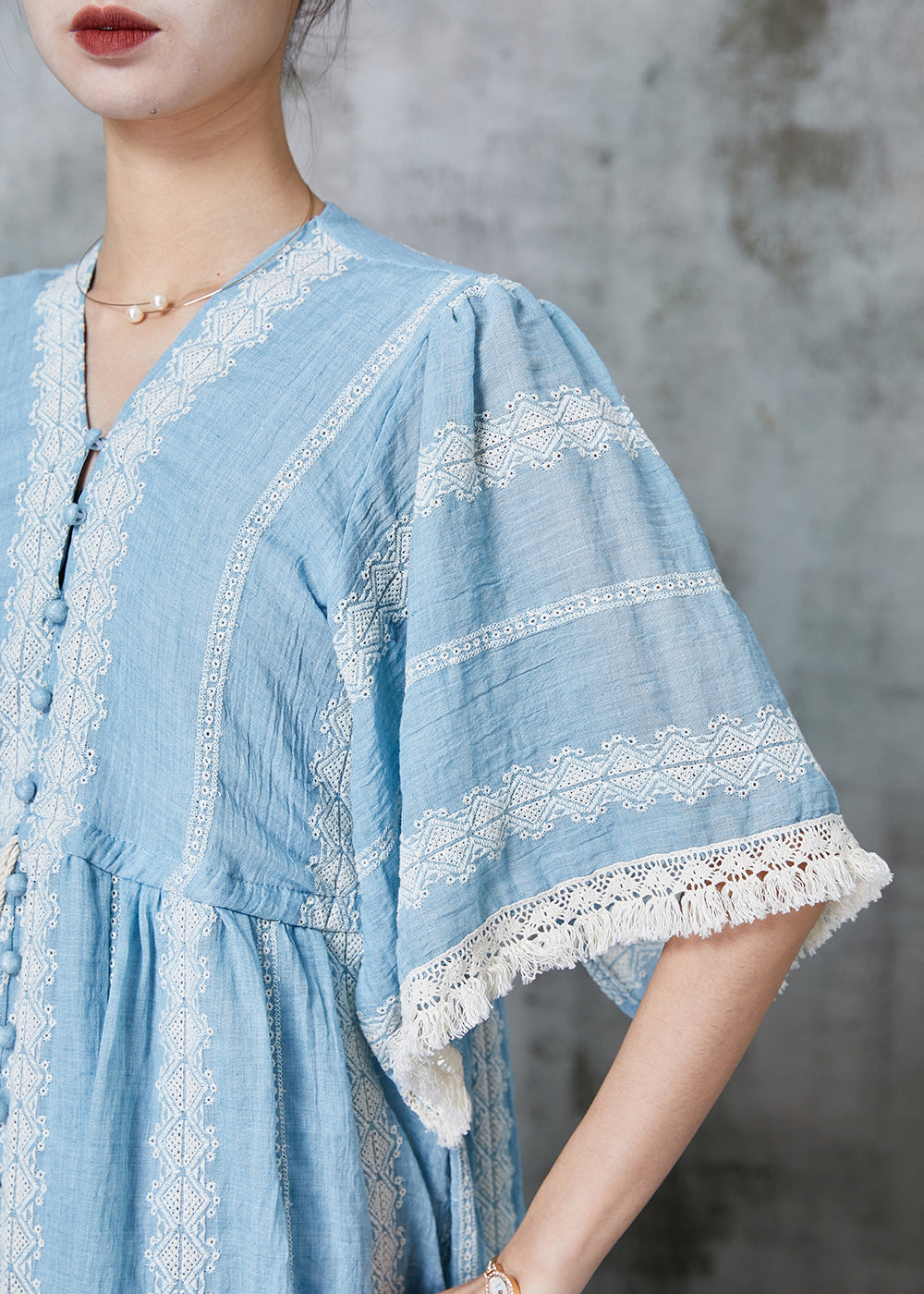 Lake Blue Oversized Drawstring Cotton Maxi Dresses Summer
