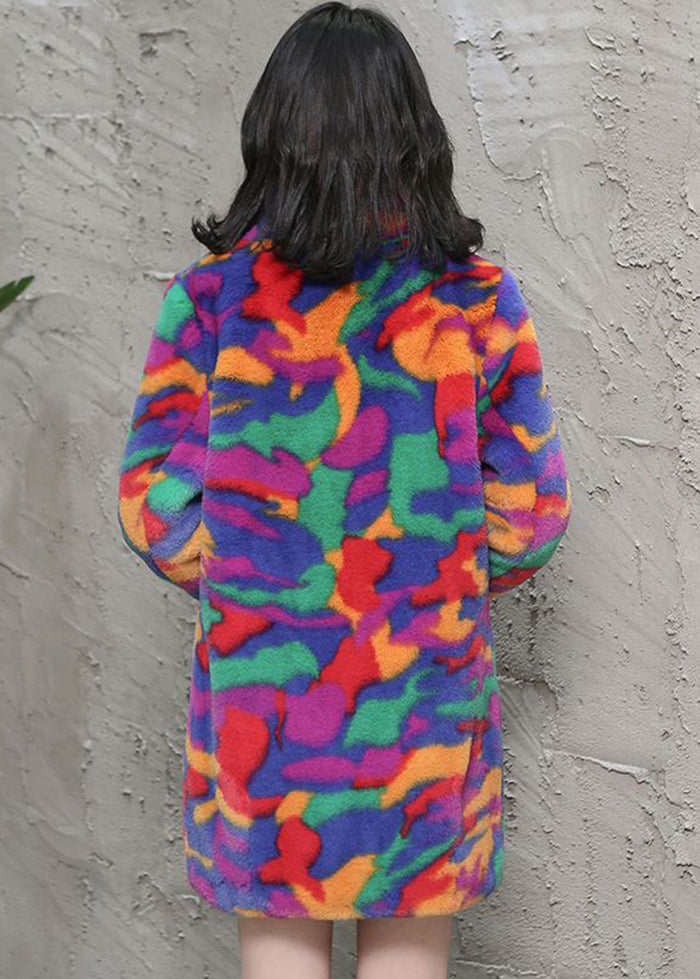 Multicolor Oversized Tie Dye Faux Fur Jackets Winter