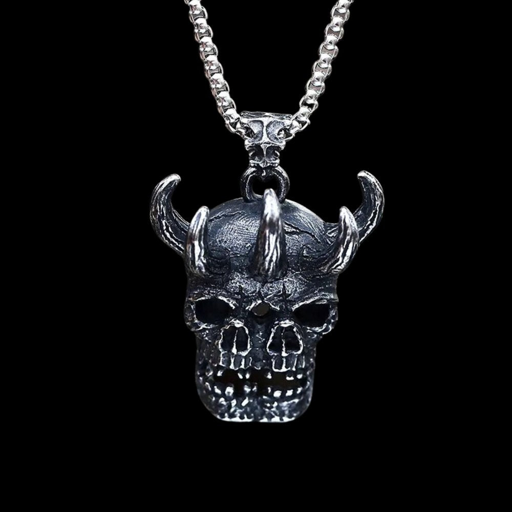 Conjoined Horned Twin Skulls Pendant