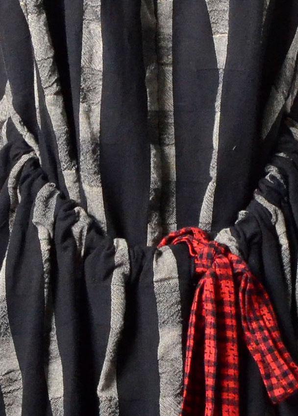 Art Black Plaid Patchwork Pockets Cotton Linen Summer Maxi Dresses