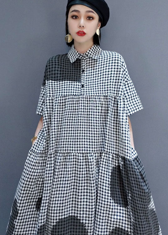 Modern Grey Peter Pan Collar Plaid Holiday Shirt Dress Spring