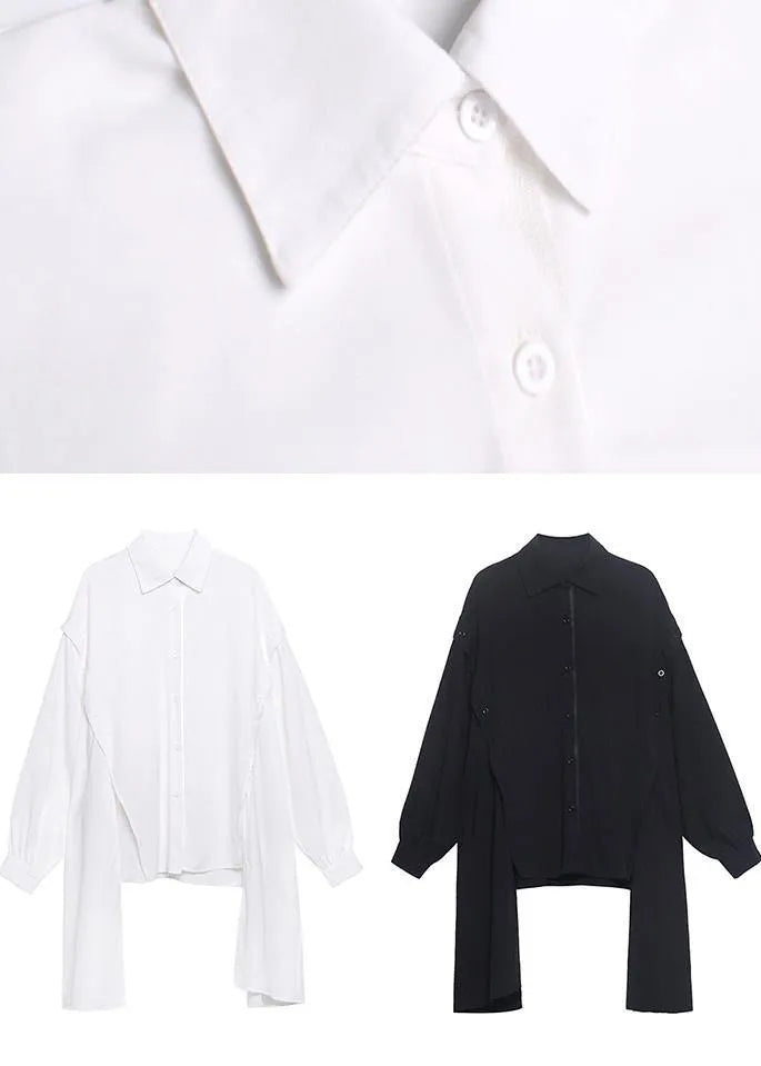 Black Asymmetrical Design Button Shirt Long Sleeve Spring