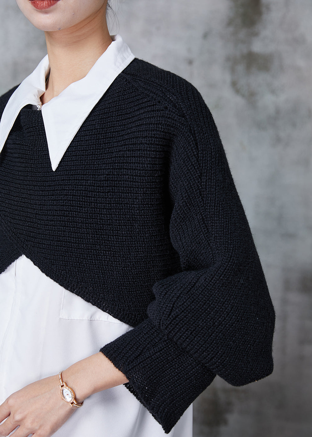 French Black Asymmetrical Design Knit Two Piece Set Clothing Spring
