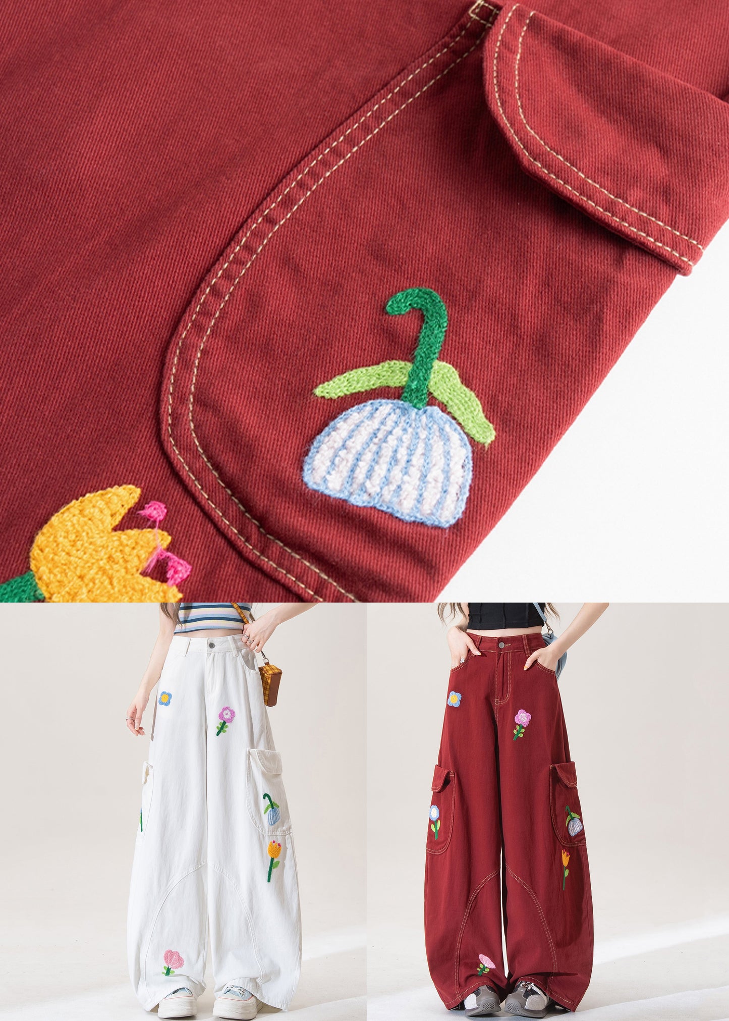 White Button Pockets High Waist Denim Pants