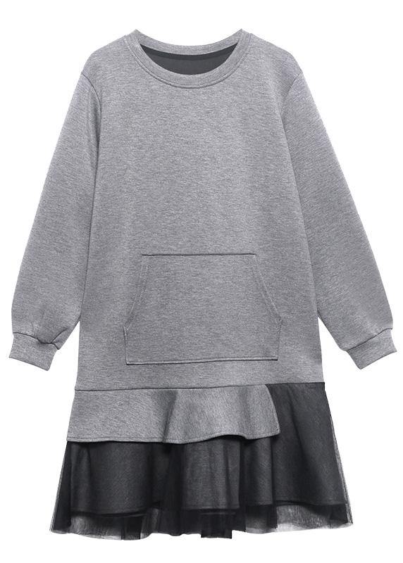 Style Gray Clothes O Neck Patchwork Spring Dresses