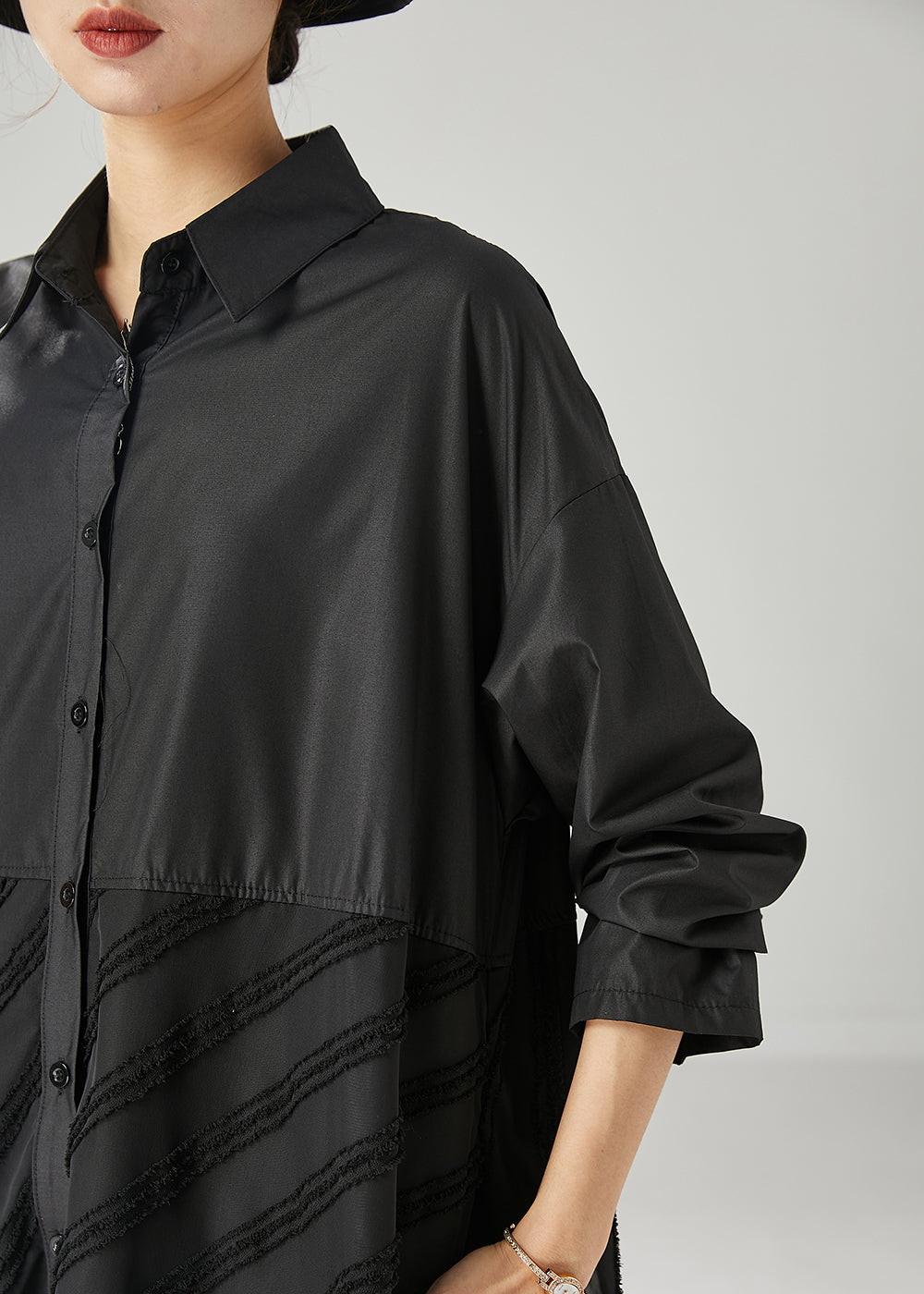 Black Oversized Patchwork Cotton Party Dress Spring
