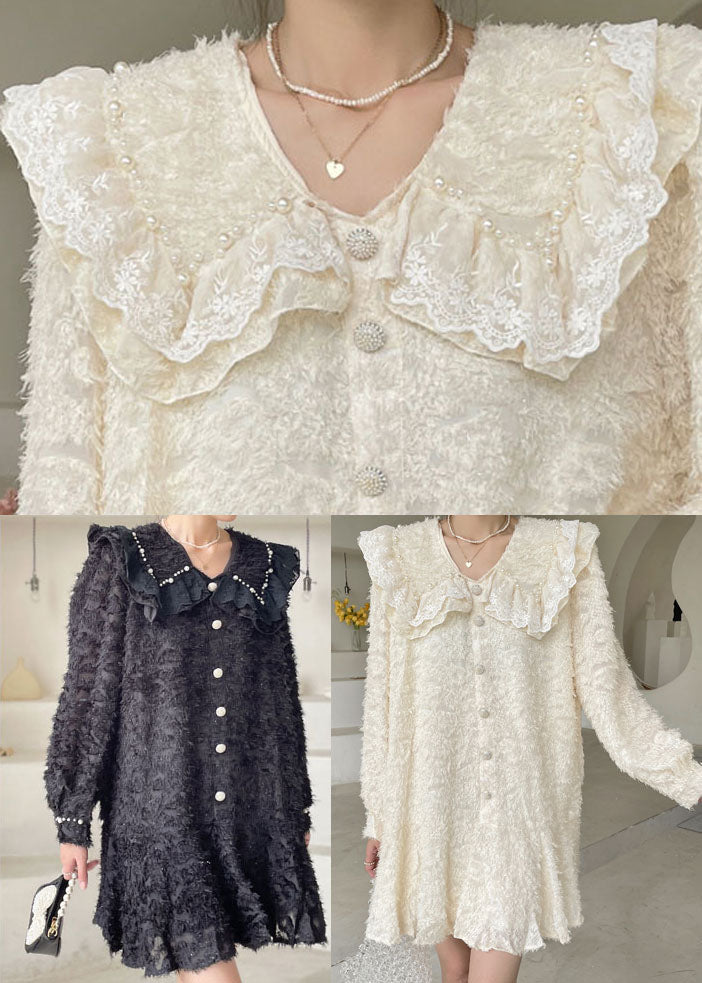 Apricot Button Patchwork Dress Spring