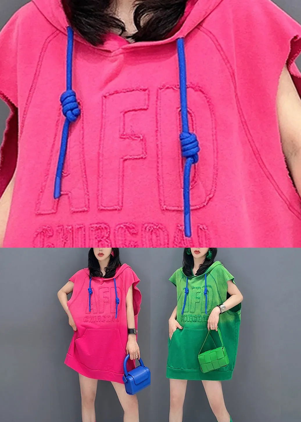 Green Drawstring Tie Waist Hooded Top Short Sleeved