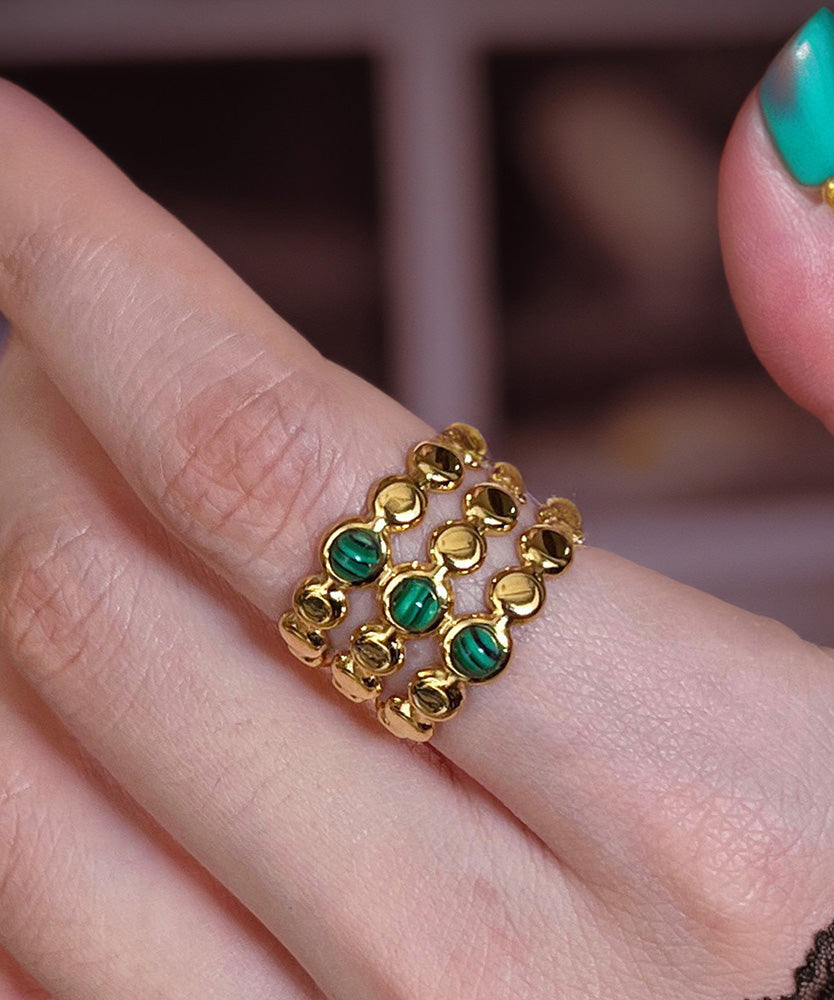 Gold Sterling Silver Overgild Turquoise Gem Stone Ring Three Piece Set Ring