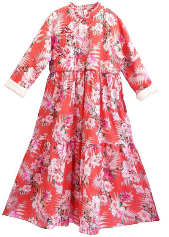 Asymmetrical Spring Dresses Sewing Red Print Dresses