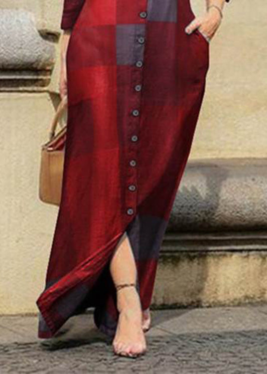 Blue Peter Pan Collar Plaid Button Maxi Shirt Dresses Spring
