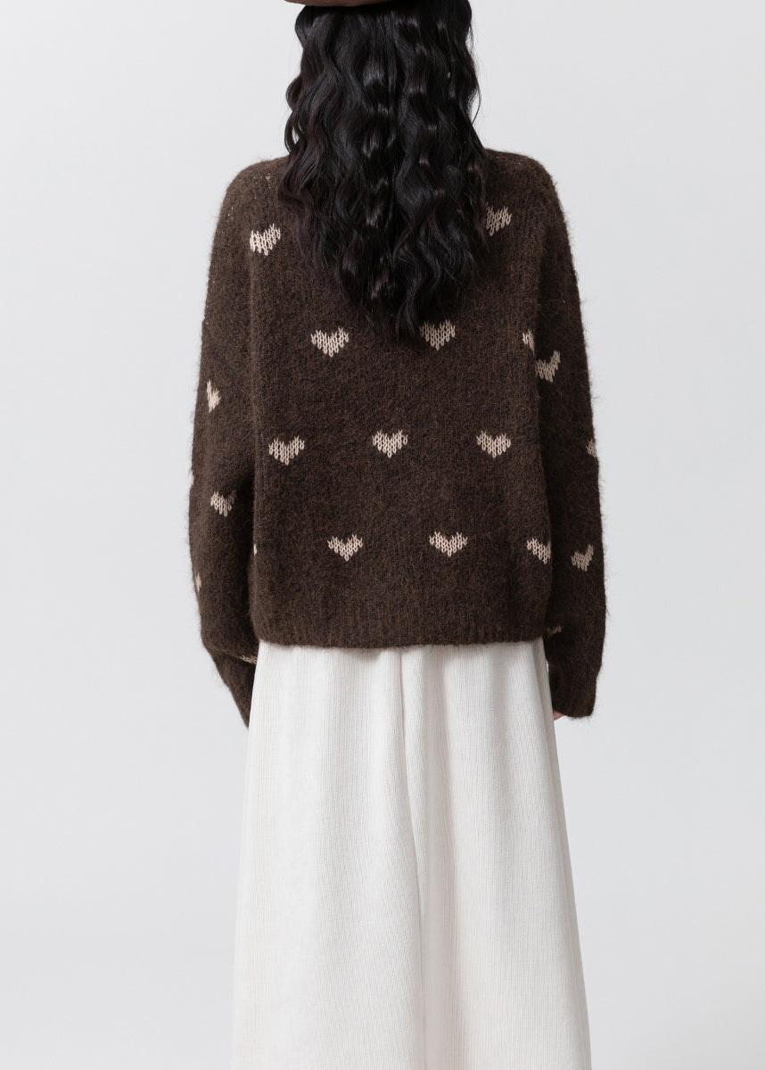 Coffee O Neck Jacquard Thick Knit Sweaters Spring