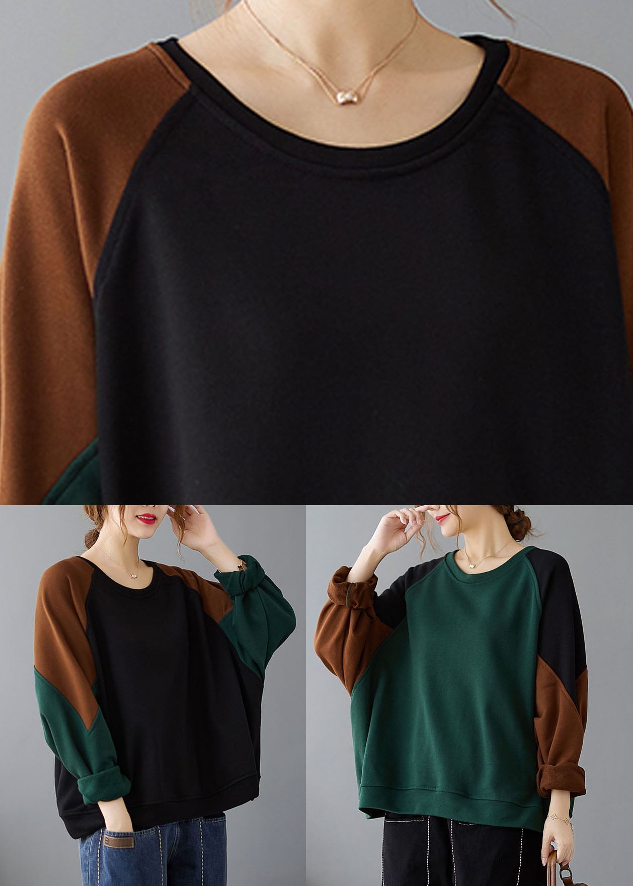Unique Green O-neck Thick Sweatshirts Fall