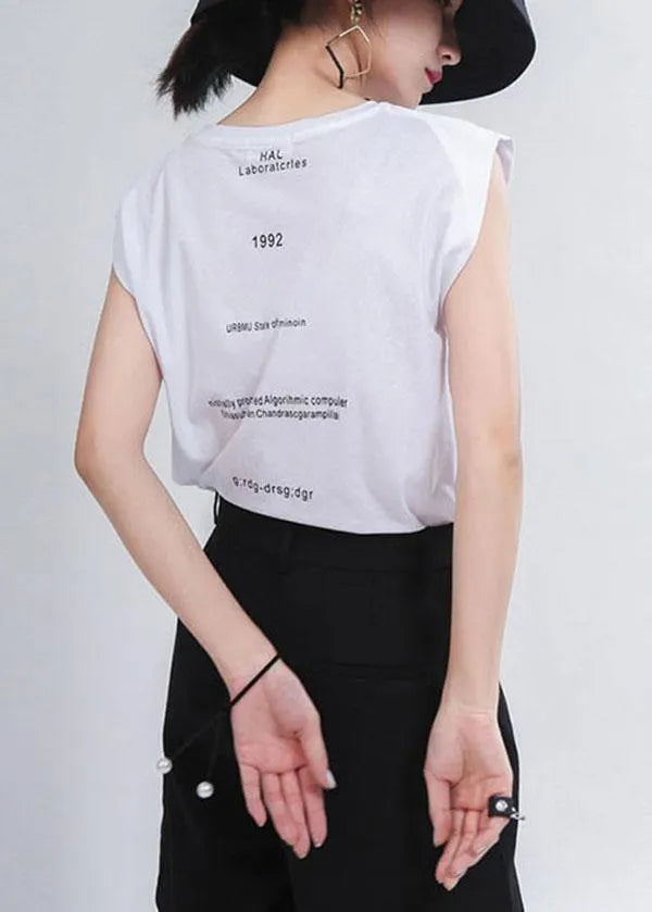 White O-neck Graphic Summer T Shirt Sleeveless