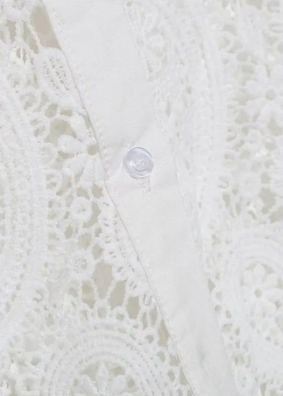 White Peter Pan Collar Hollow Out Lace Shirt Fall