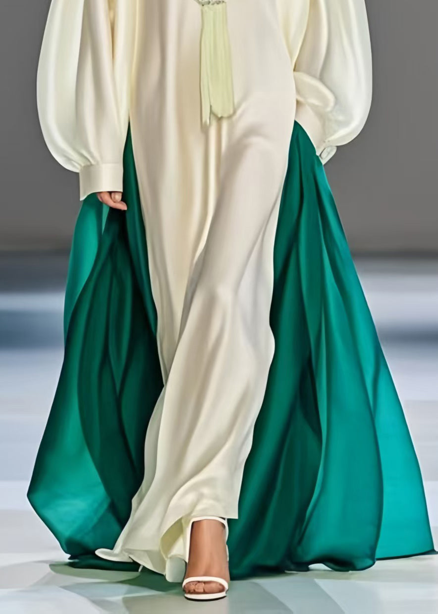 White Oversized Patchwork Silk Robe Dresses Spring