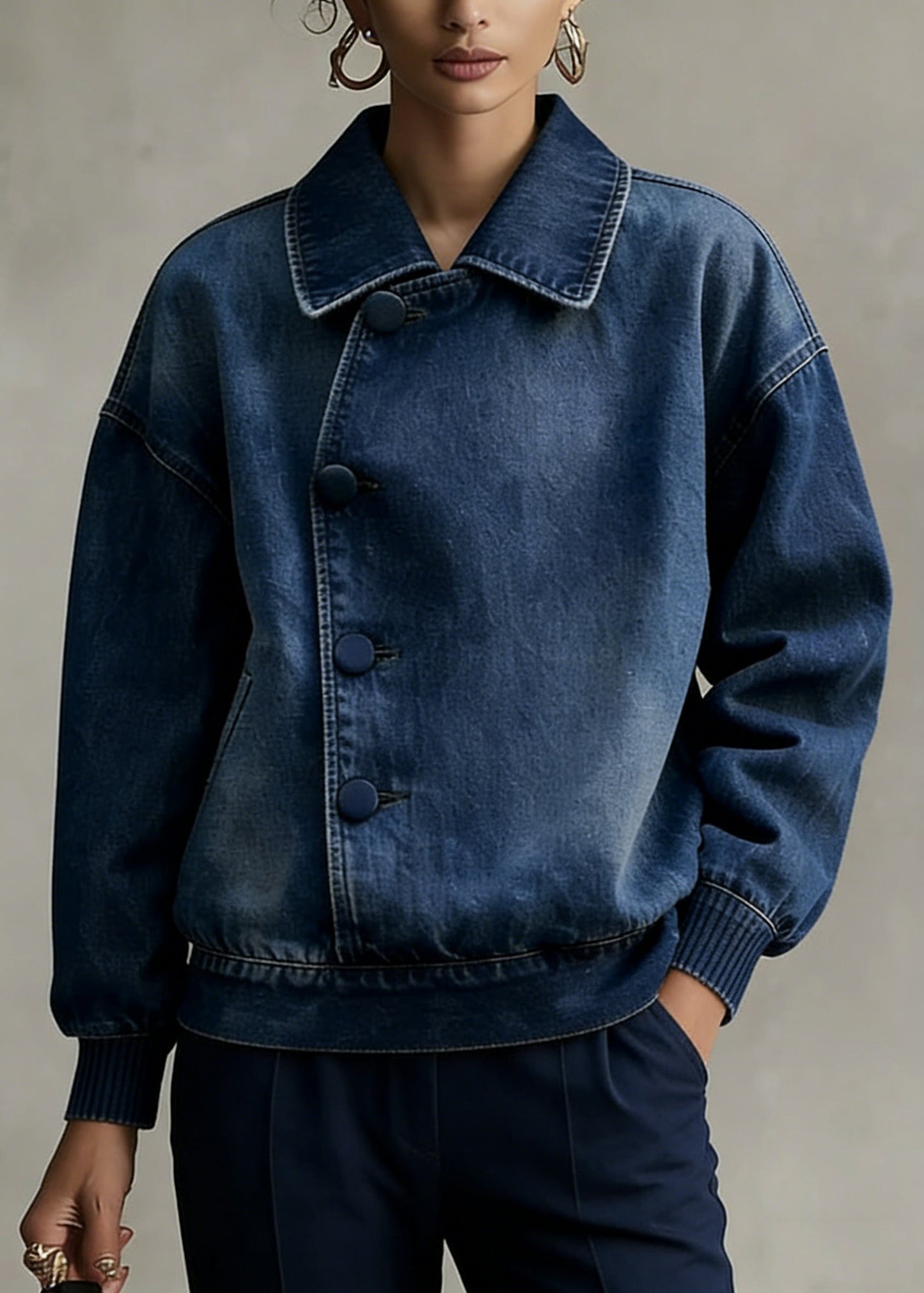 Blue Peter Pan Collar Denim Coats Spring