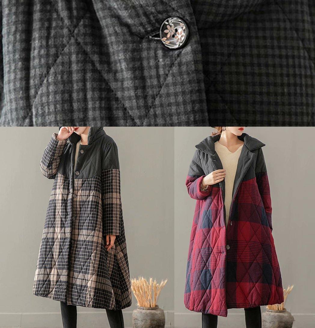 Thick Gray Plaid Coats Clothing Coats Stand Collar Button Down Outwear