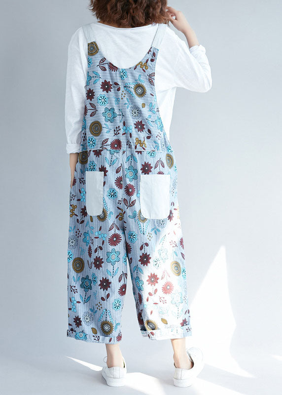 Light Grey Pockets Patchwork Denim Jumpsuits Spring