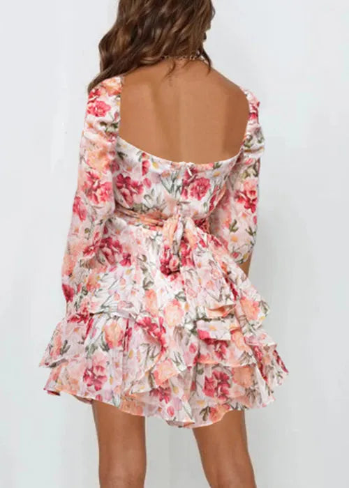 Pink Zippered Print Lace Up Jumpsuit Spring