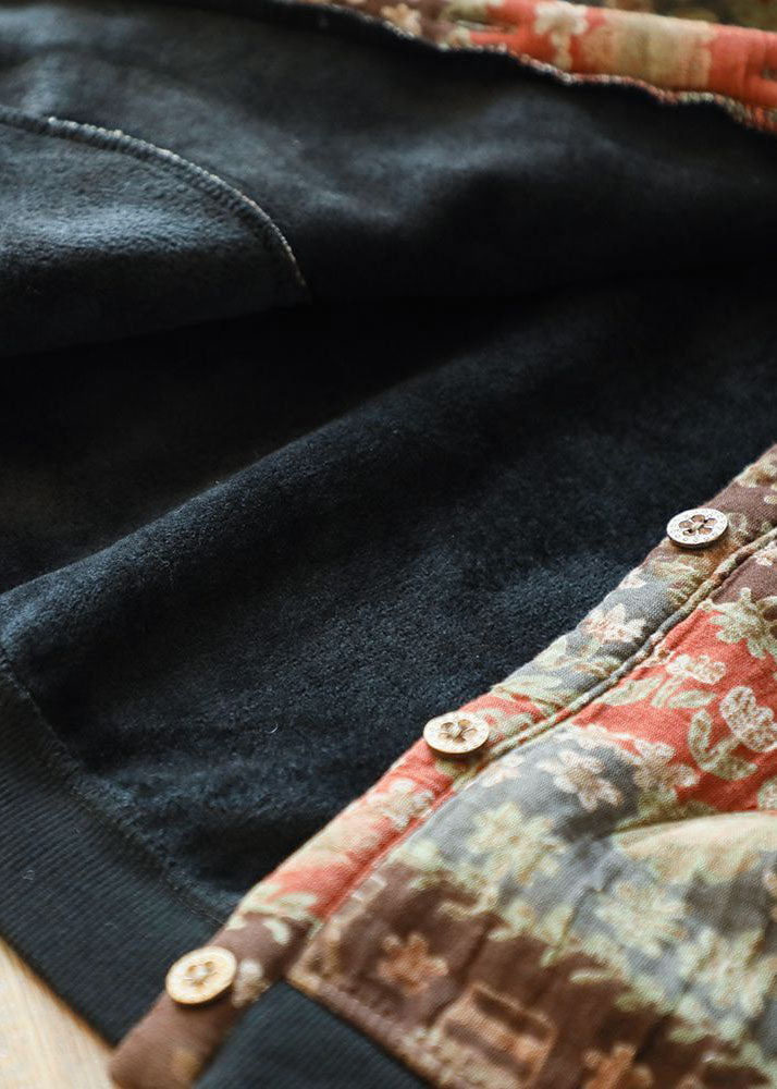 Khaki Oversized Print Warm Fleece Coat Spring