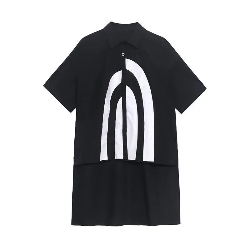 French Black Graphic Buttonlow High Design Shirt Top