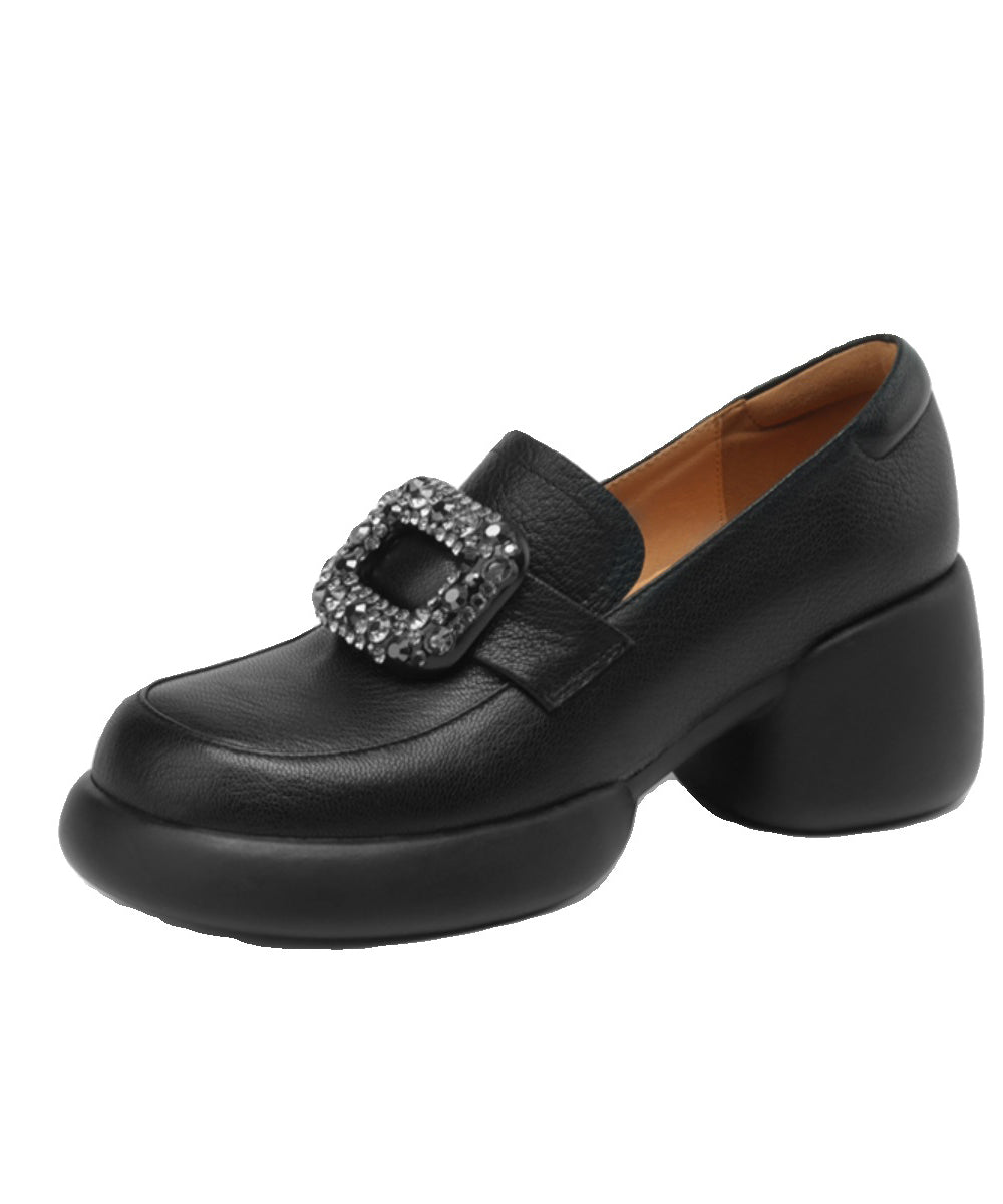 Apricot Chunky Sheepskin Soft Splicing Zircon Loafers for