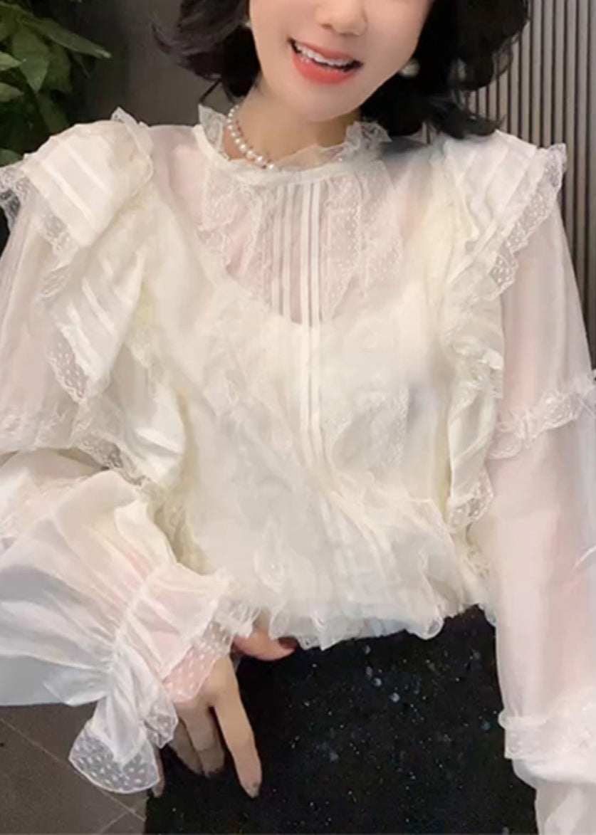 White Ruffled Lace Shirt Long Sleeve