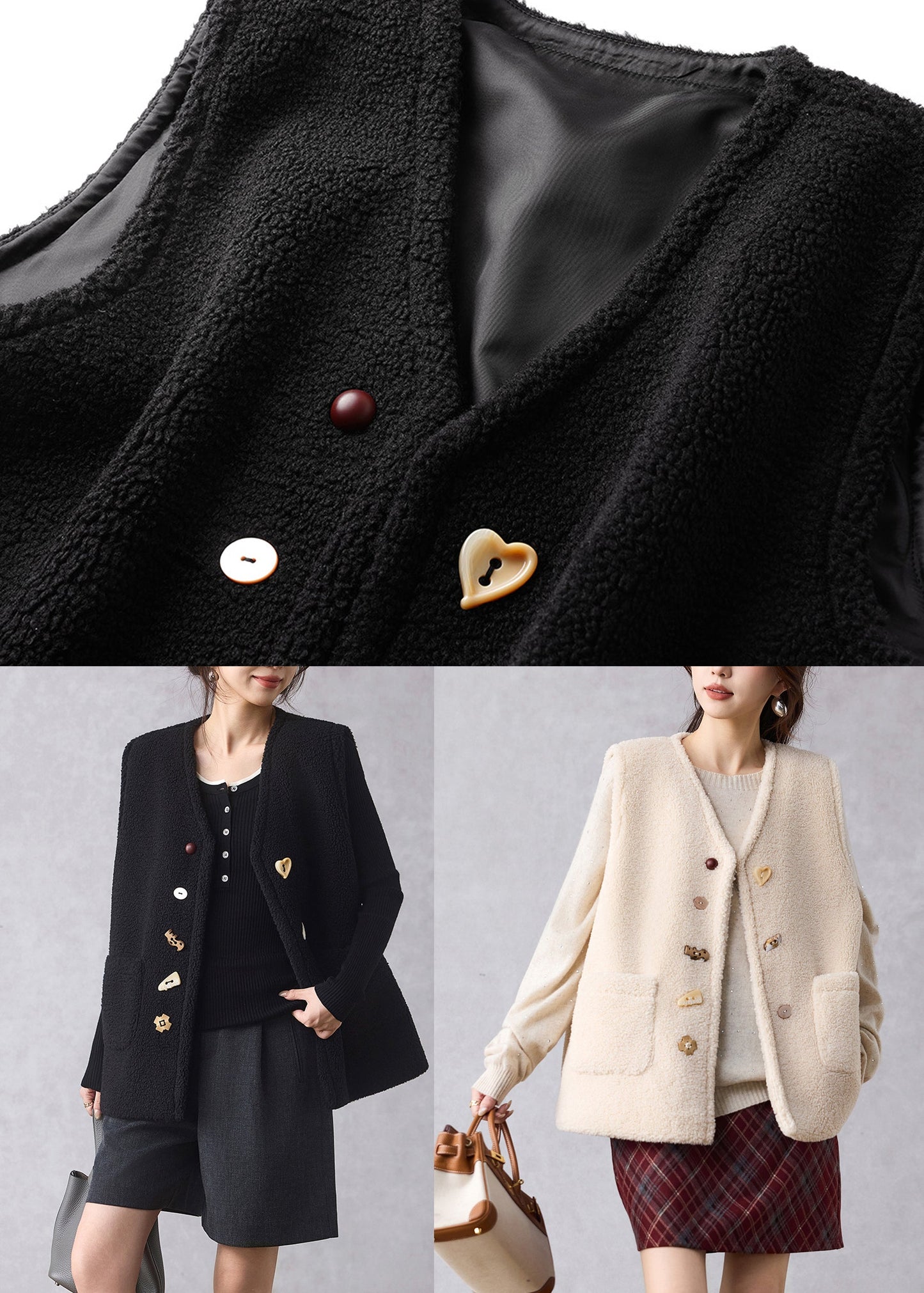 Beige Pockets Cozy Faux Fur Waistcoat Winter