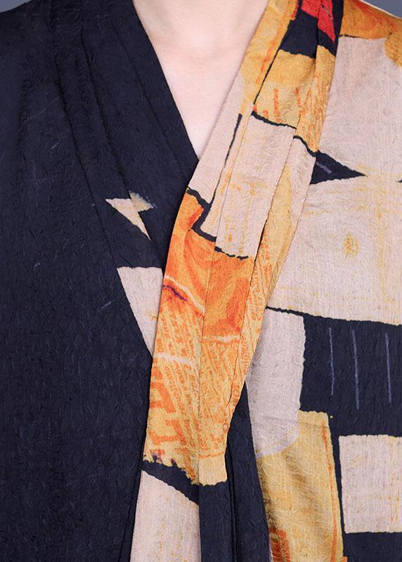 Handmade Orange Print Asymmetrical Design Loose Long Summer Dress